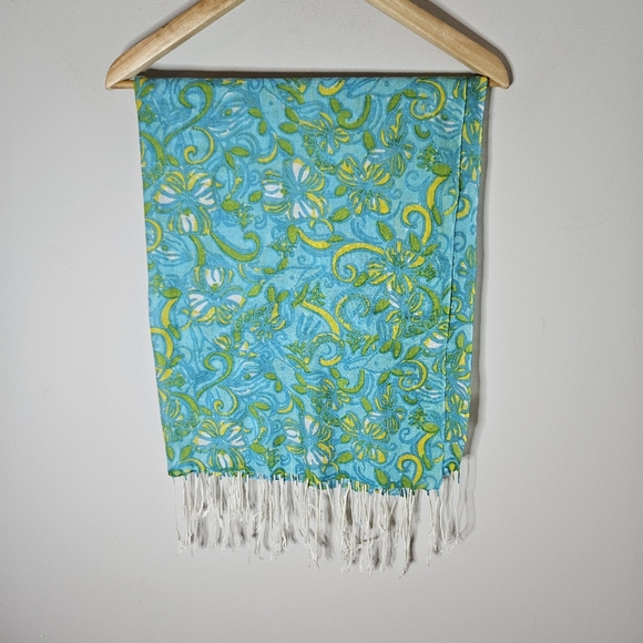 Lilly Pulitzer Accessories - Lilly Pulitzer Murfee Tri Delta Scarf Silk Cashmere Green Blue Yellow Fringe